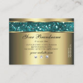 金ゴールドティール（緑がかった色）グリッター発光星ダイヤモンド品質 名刺 (裏面)