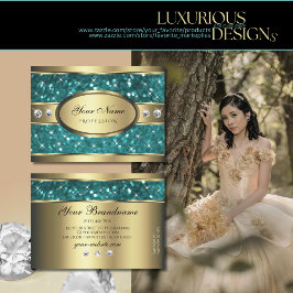 金ゴールドティール（緑がかった色）グリッター発光星ダイヤモンド品質 名刺