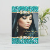 金ゴールドティール（緑がかった色）グリッター&ジュエルボウキンセアニェラ 招待状 (スタンド正面)