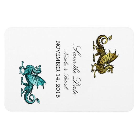 金ゴールドティール(緑がかった色)ドラゴン日付磁石を保存 マグネット (横)