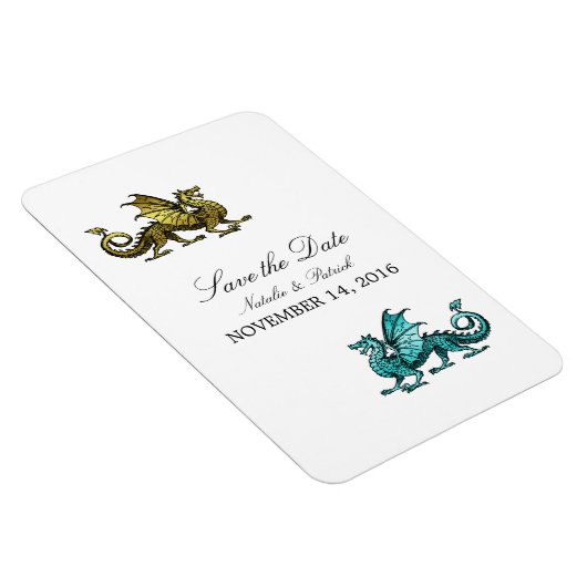 金ゴールドティール(緑がかった色)ドラゴン日付磁石を保存 マグネット (右側)