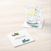 金ゴールドティール（緑がかった色）ドラゴン結婚ズ紙コースター スクエアペーパーコースター (インサイチュ)