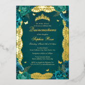 金ゴールドティール（緑がかった色）バラレースキンセアニェラ誕生日 箔招待状 (正面)