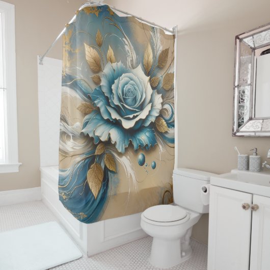 金ゴールドティール（緑がかった色）バラ シャワーカーテン (インサイチュ)