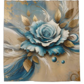 金ゴールドティール（緑がかった色）バラ シャワーカーテン (正面)