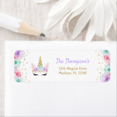 金ゴールドティール（緑がかった色）ピンクパープルユニコーン差出人住所 ラベル (インサイチュ)