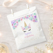 金ゴールドティール(緑がかった色)ピンクパープルユニコーン誕生日 フェイバーバッグ (クリップ留めされた状態)