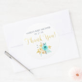 金ゴールドティール（緑がかった色）フローラベビーシャワーお願いありがとうラベル ラウンドシール (封筒)