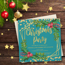 金ゴールドティール（緑がかった色）フローラホリーグリッタークリス企業のマス 招待状