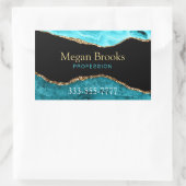 金ゴールドティール(緑がかった色)ブラックアゲート、名前、占領電話Rect 長方形シール (バッグ)