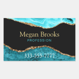 金ゴールドティール（緑がかった色）ブラックアゲート、名前、占領電話Rect 長方形シール