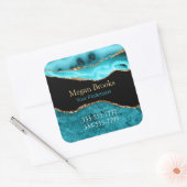 金ゴールドティール（緑がかった色）ブラックアゲート、名前、職業の電話 スクエアシール (封筒)