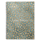 金ゴールドティール（緑がかった色）ブルーグリーングリジーヒョウ印刷 ノートブック (正面)