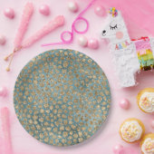 金ゴールドティール（緑がかった色）ブルーグリーングリッジーレオパードプリント  ペーパープレート (パーティー)