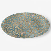 金ゴールドティール（緑がかった色）ブルーグリーングリッジーレオパードプリント  ペーパープレート (アングル)