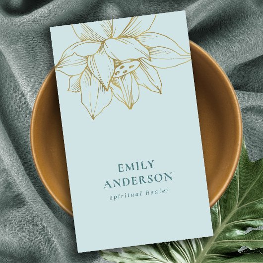 金ゴールドティール（緑がかった色）ブルーロータスシンプル霊気スピリチュアルヒーラー 名刺