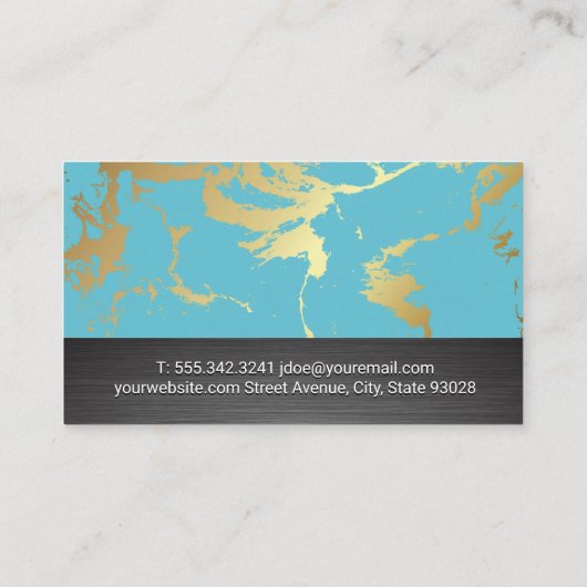 金ゴールドティール（緑がかった色）マーブル |メタリック 名刺 (裏面)