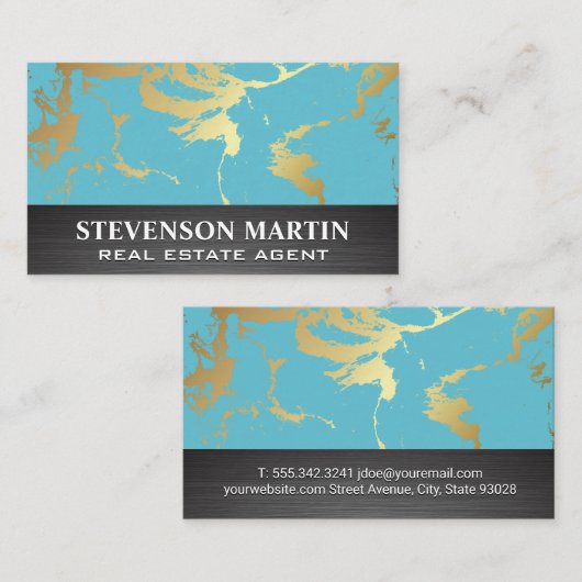 金ゴールドティール(緑がかった色)マーブル |メタリック 名刺 (正面/裏面)