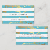 金ゴールドティール(緑がかった色)マーブル |白ストライプの 名刺 (正面/裏面)