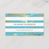 金ゴールドティール（緑がかった色）マーブル |白ストライプの 名刺 (正面)