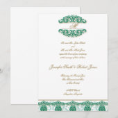 金ゴールドティール（緑がかった色）ヴィンテージモノグラム結婚式招待状 招待状 (正面/裏面)