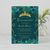 金ゴールドティール（緑がかった色）旋回スクロールフローラキンセアニェラ 箔招待状 (立ち正面)