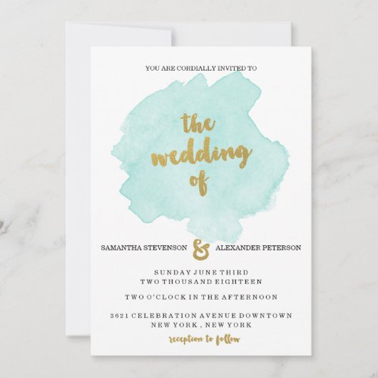 金ゴールドティール（緑がかった色）赤面結婚式招待状 招待状 (正面)