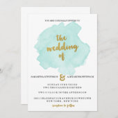 金ゴールドティール（緑がかった色）赤面結婚式招待状 招待状 (正面/裏面)