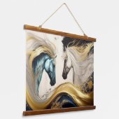 金ゴールドティール（緑がかった色）馬抽象芸術モダン油絵 吊り下げ型タペストリー (傾斜あり)