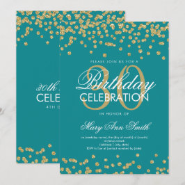 金ゴールドティール（緑がかった色）30th誕生日グリッター紙吹雪 招待状