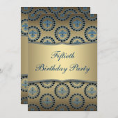 金ゴールドティール(緑がかった色)50th誕生日パーティー 招待状 (正面/裏面)