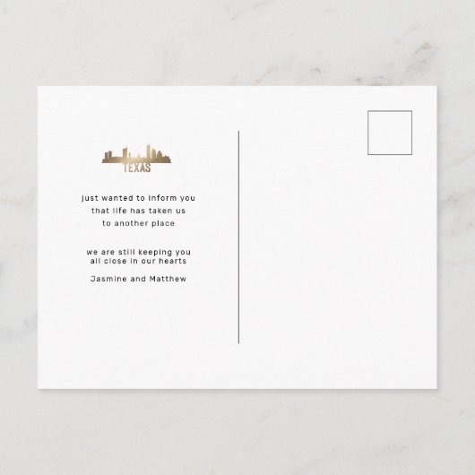 金ゴールドテキサス州州引越し案内はがき 案内ポストカード (裏面)