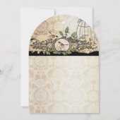 金ゴールドテクスチャーバードケージダマスクヴィンテージラブバード 招待状 (裏面)