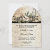 金ゴールドテクスチャーバードケージダマスクヴィンテージラブバード 招待状 (正面)