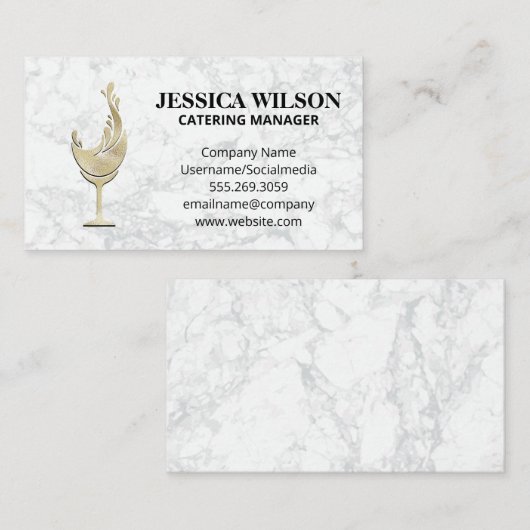 金ゴールドテクスチャーワイングラス |大理石 名刺 (正面/裏面)