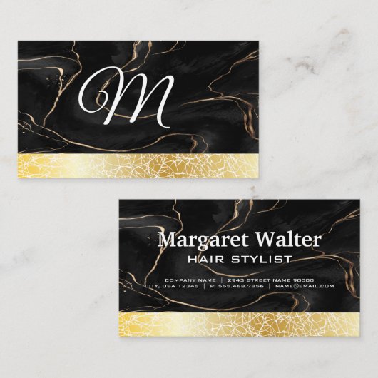 金ゴールドテクスチャ |黒インクの背絵を描景 名刺 (正面/裏面)