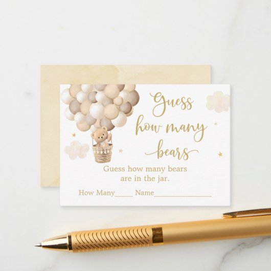 金ゴールドテディベアバルーンベビーシャワーはいくつだと思う エンクロージャーカード (正面/裏面インサイチュ)