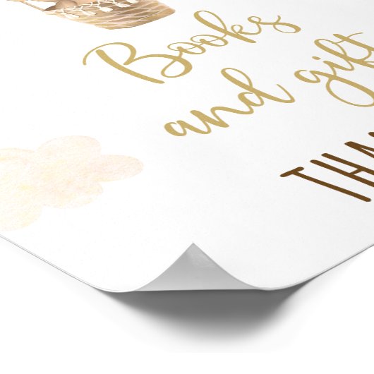 金ゴールドテディベアバルーン赤ちゃんシャワープレゼントのサイン ポスター (角)