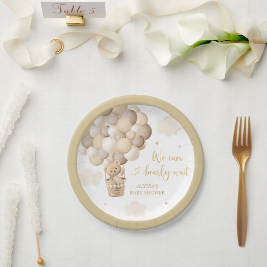 金ゴールドテディベア熱気球ベビーシャワー ペーパープレート (ウェディング)