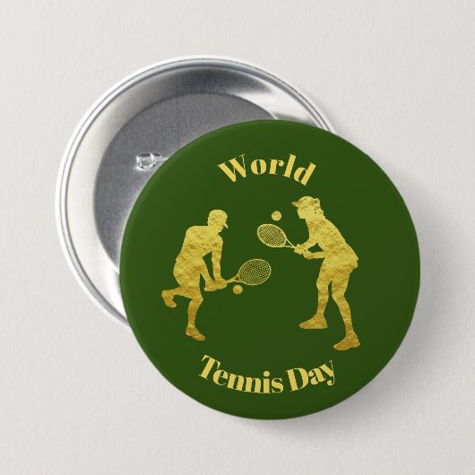 金ゴールドテニスプレーダーシルエットのボタン 缶バッジ (正面&裏面)