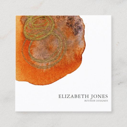 金ゴールドテラコッタウォーター色インテリアデザイナー スクエア名刺 (正面)