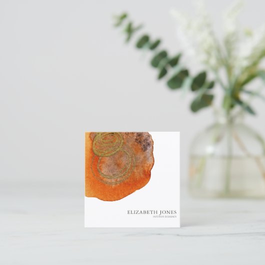 金ゴールドテラコッタウォーター色インテリアデザイナー スクエア名刺 (スタンド正面)