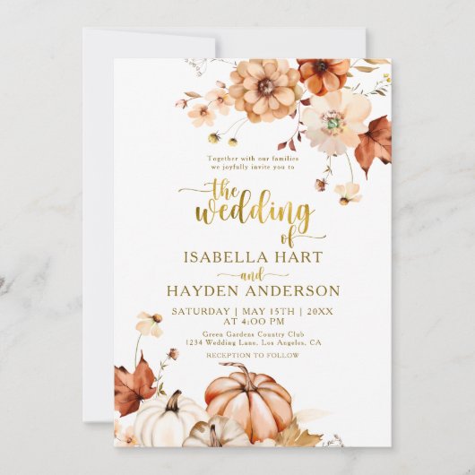 金ゴールドテラコッタラスト素朴フローラ結婚ズ 招待状 (正面)