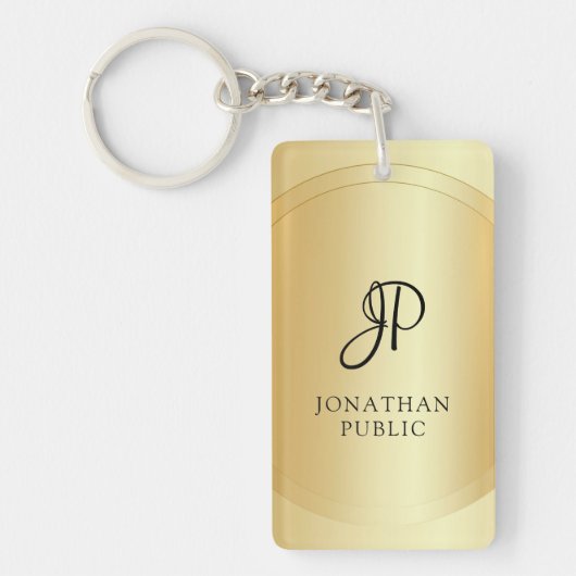 金ゴールドテンプレートモフェイクノグラム名の追加エレガント キーホルダー (正面)
