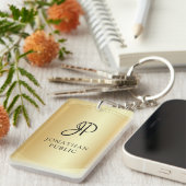 金ゴールドテンプレートモフェイクノグラム名の追加エレガント キーホルダー (正面右)