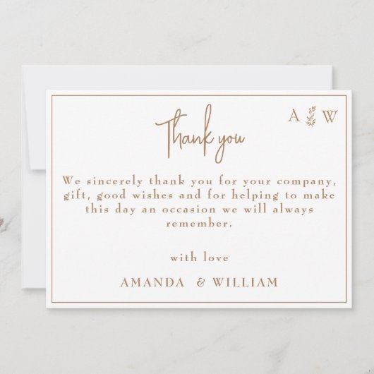 金ゴールドテンプレートリーフモノグラ結婚ムサンキューカード 招待状 (正面)