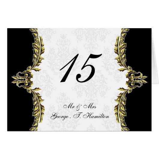 金ゴールドテーブルのシーティングカード (正面横)