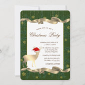 金ゴールドディアサンタハット、ブランチ緑のクリスマスパーティー 招待状 (正面)
