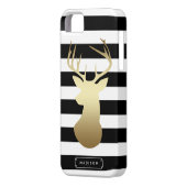 金ゴールドディアヘッドブラック&ホワイトストライプズパーソナライズされた Case-Mate iPhoneケース (裏面左)