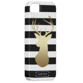 金ゴールドディアヘッドブラック&ホワイトストライプズパーソナライズされた Case-Mate iPhoneケース (裏面/右)